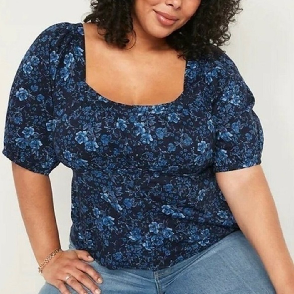 Old Navy Puff Sleeve Smocked Button Front Top - Picture 2 of 4